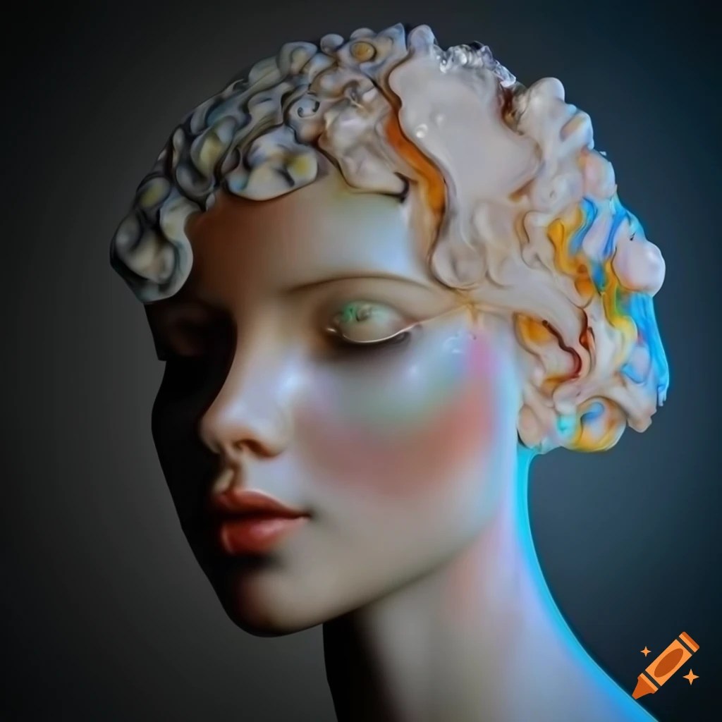 Intricately sculpted marble figures in vivid colors on Craiyon