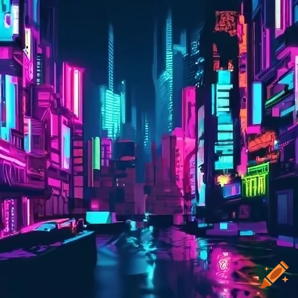 Neonlit cityscape on Craiyon