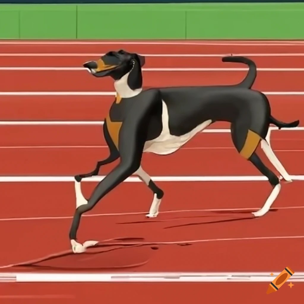 Dogs participating in a track and field event on Craiyon