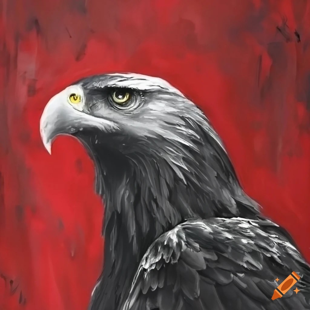Black eagle on red background painting
