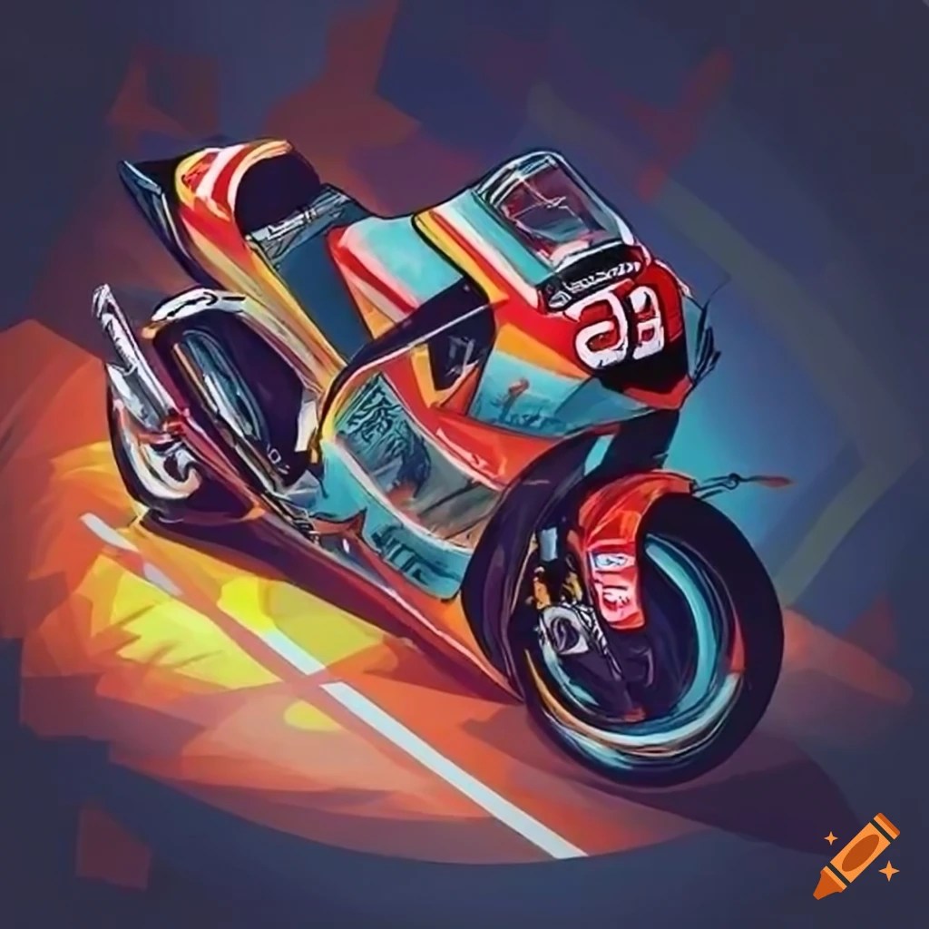 Art illustration of motorcycles racing in motogp on Craiyon