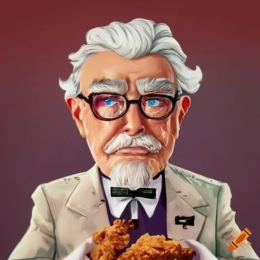 Funny illustration of colonel sanders and fried chicken