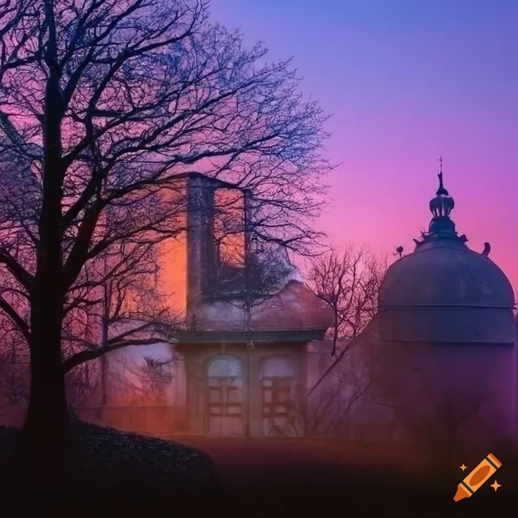 Crystal window in a garden house at dawn