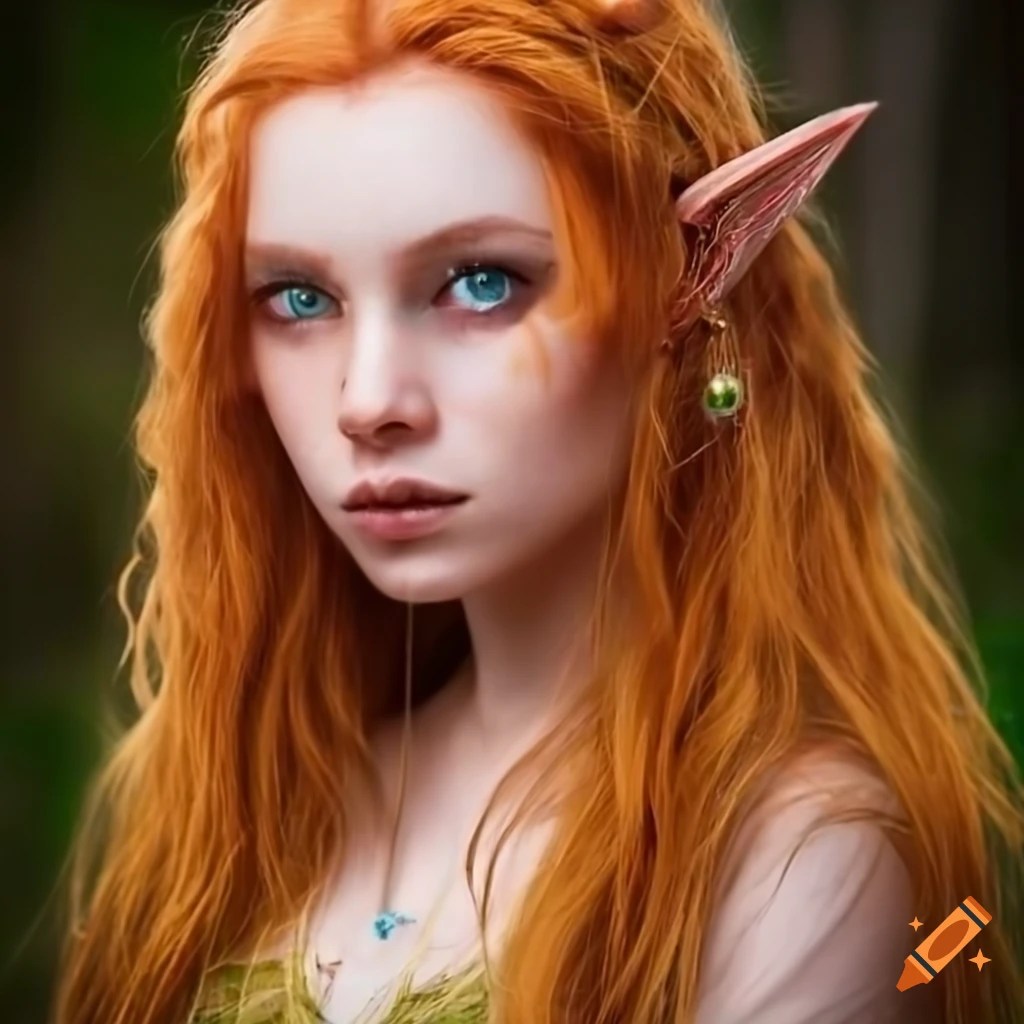 Portrait of a young wood elf with honey colored hair on Craiyon