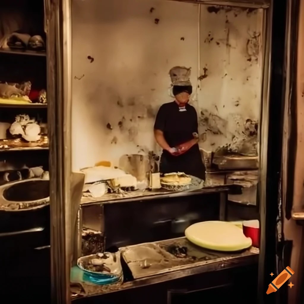 Image of a filthy and creepy restaurant kitchen on Craiyon