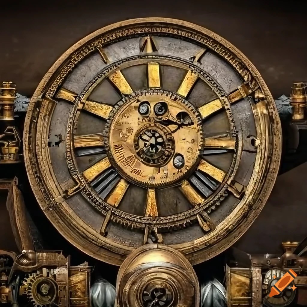 Steampunk time machine with clock