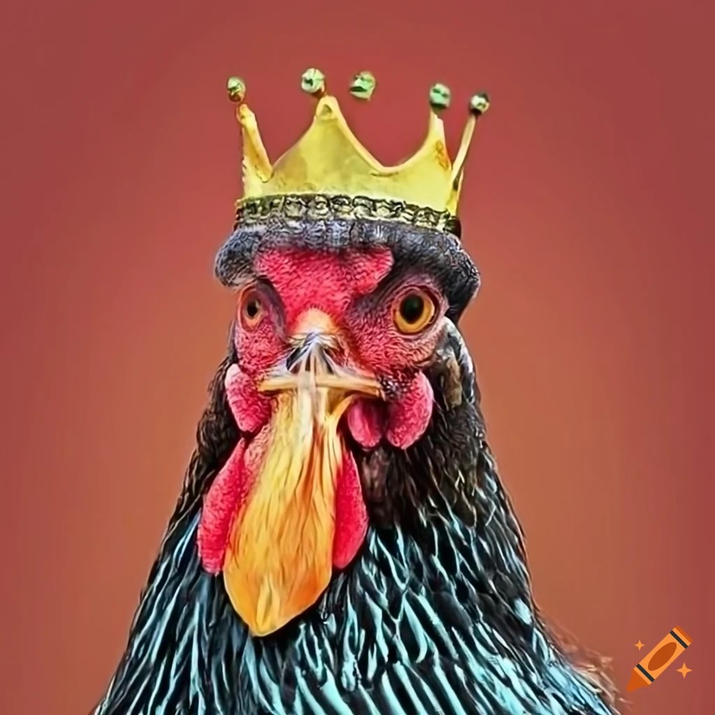 Funny chicken with crown on its head on Craiyon