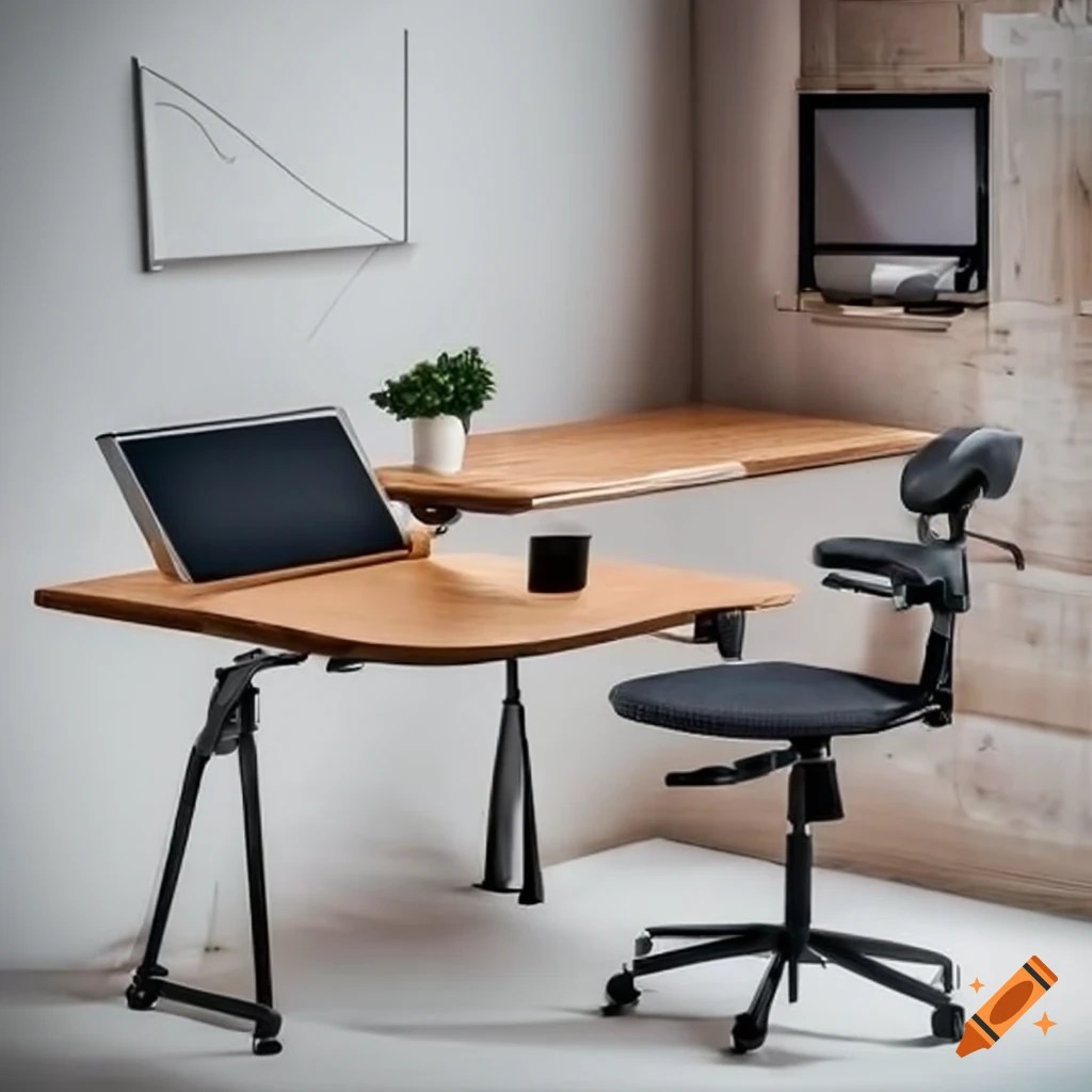 Modern collapsible desk setup with an adjustable desk and ergonomic