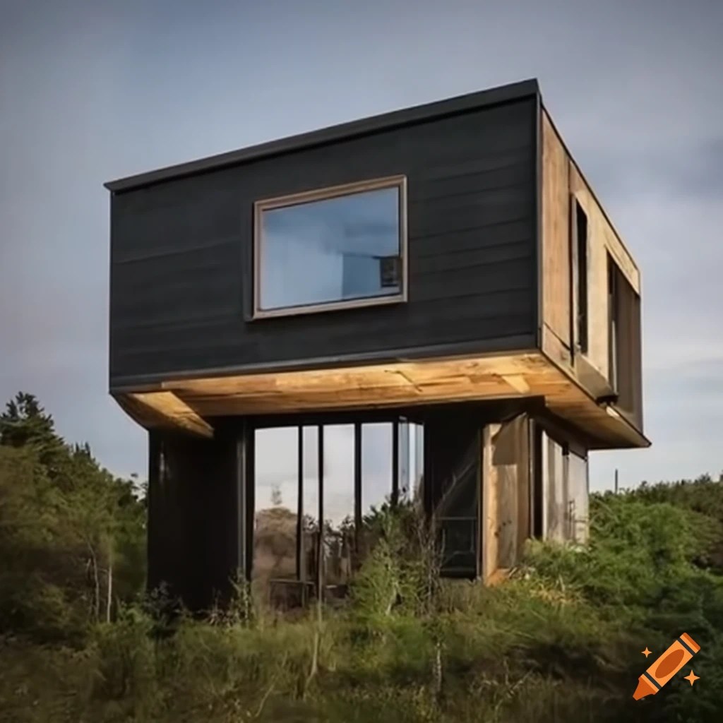 Brutalist tiny house on an island