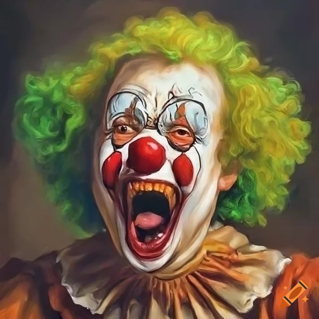 Portrait of a terrified clown with green hair on Craiyon