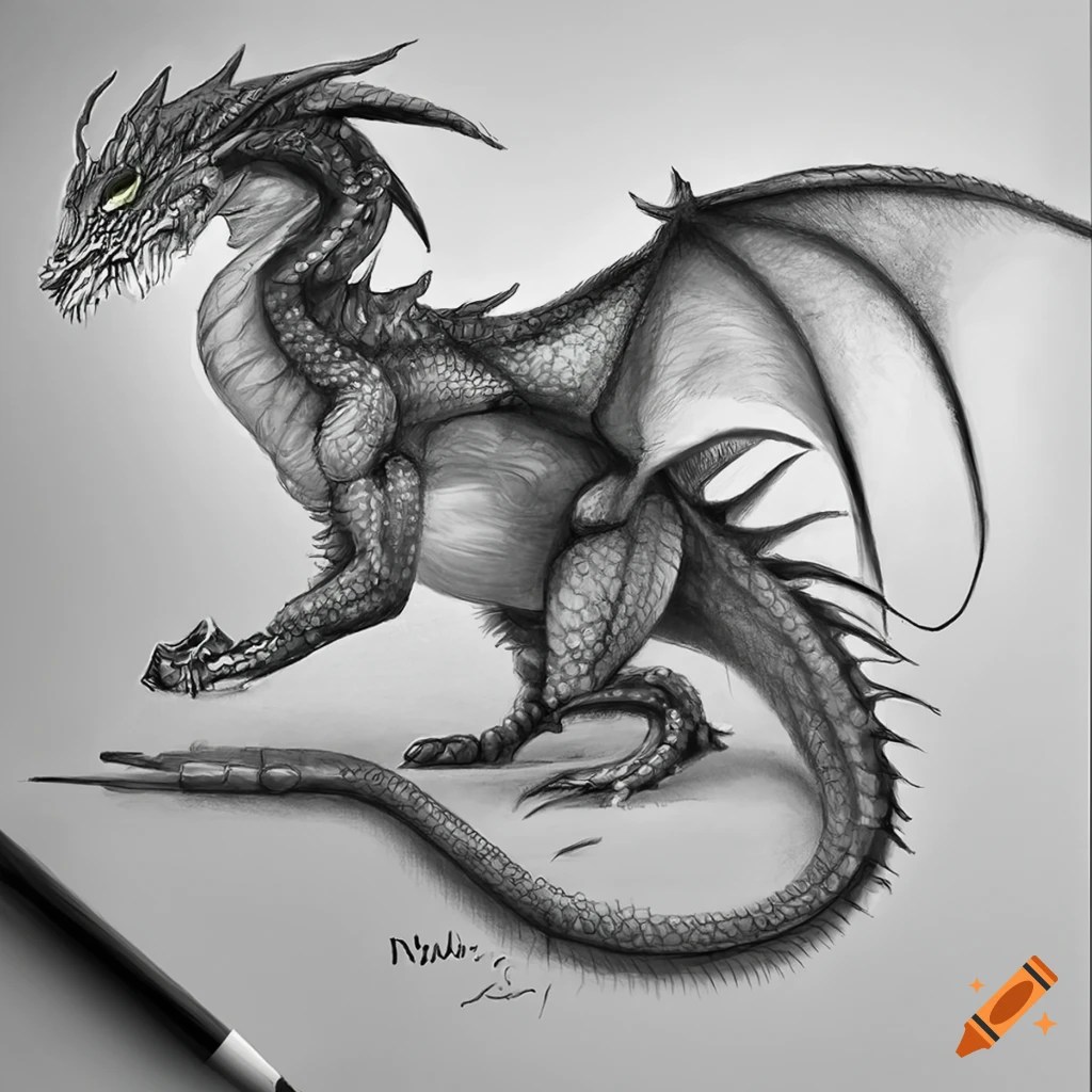 Realistic pencil drawing of a dragon on Craiyon