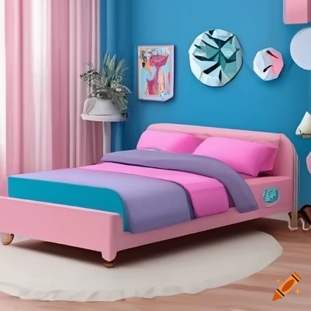 Fully furnished and decorated low poly bedroom on Craiyon