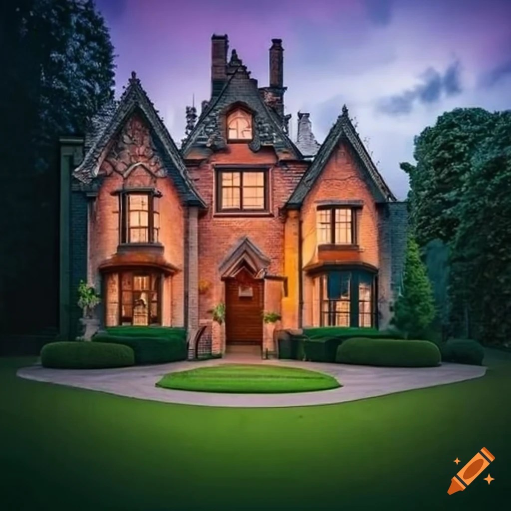 Modern gothic style house with English garden on Craiyon