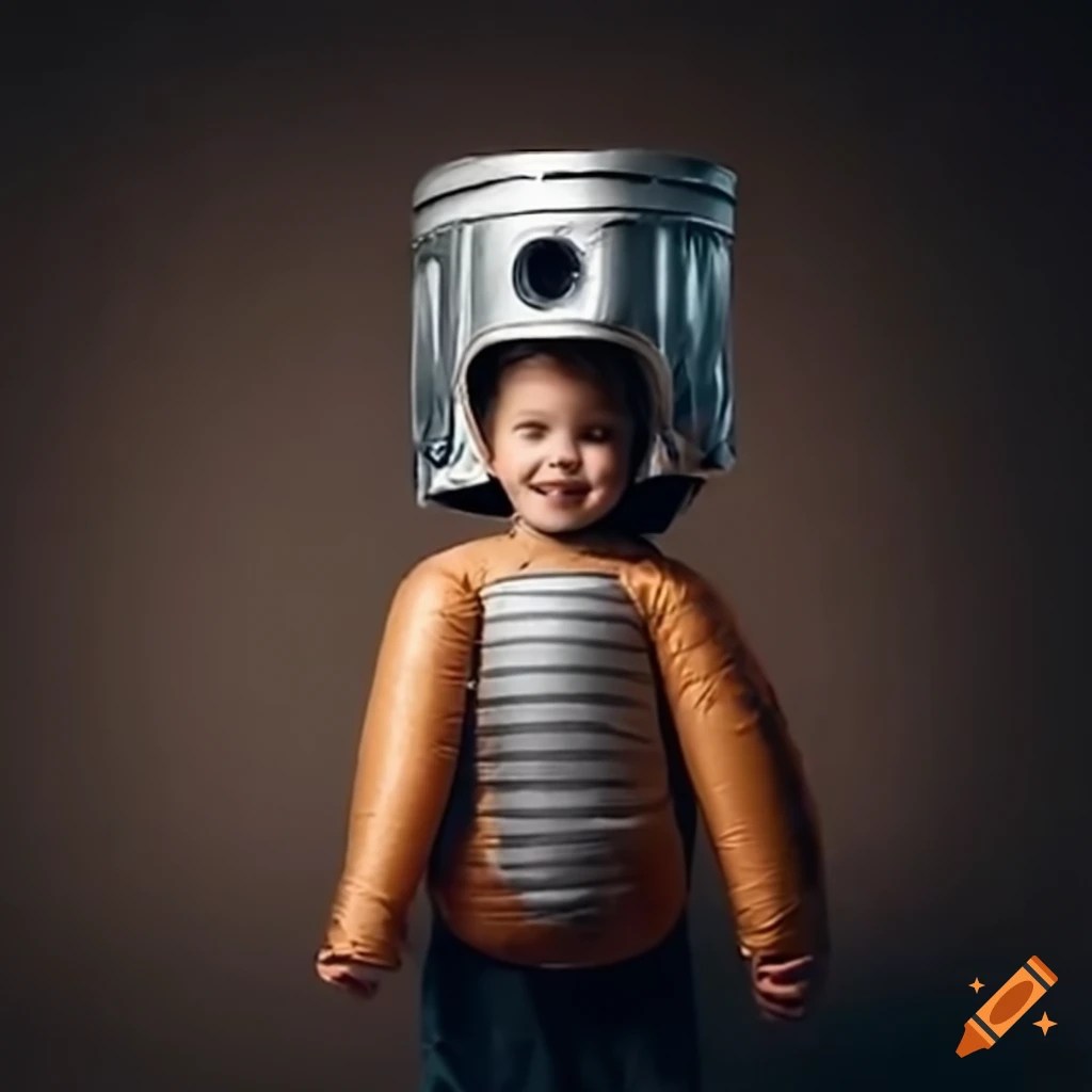 Child wearing an inflatable engine piston costume