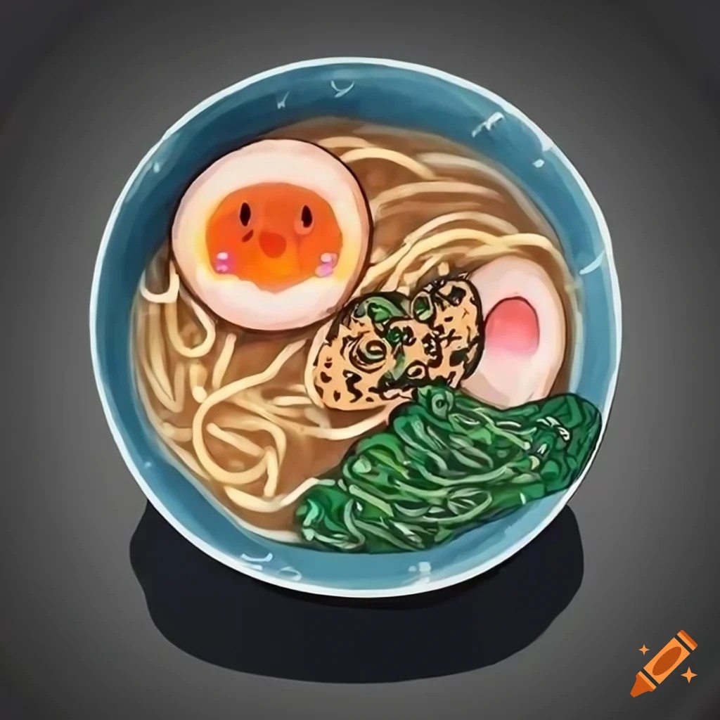 Cute and realistic bowl of ramen with waves inside on Craiyon