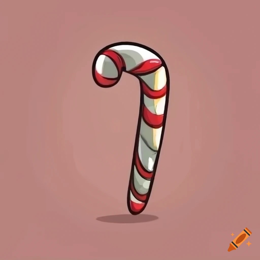 Cartoon style candy cane illustration on Craiyon