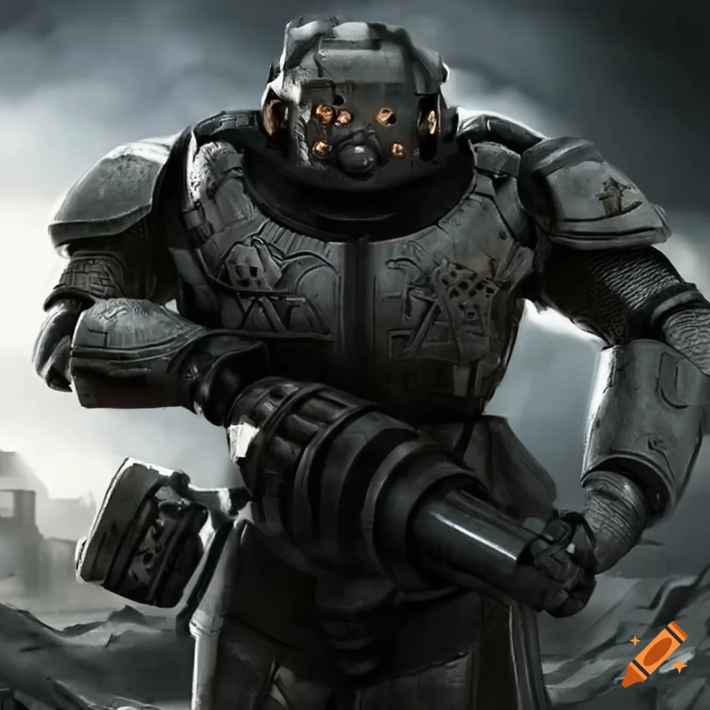 Brotherhood of steel power armor with minigun on Craiyon