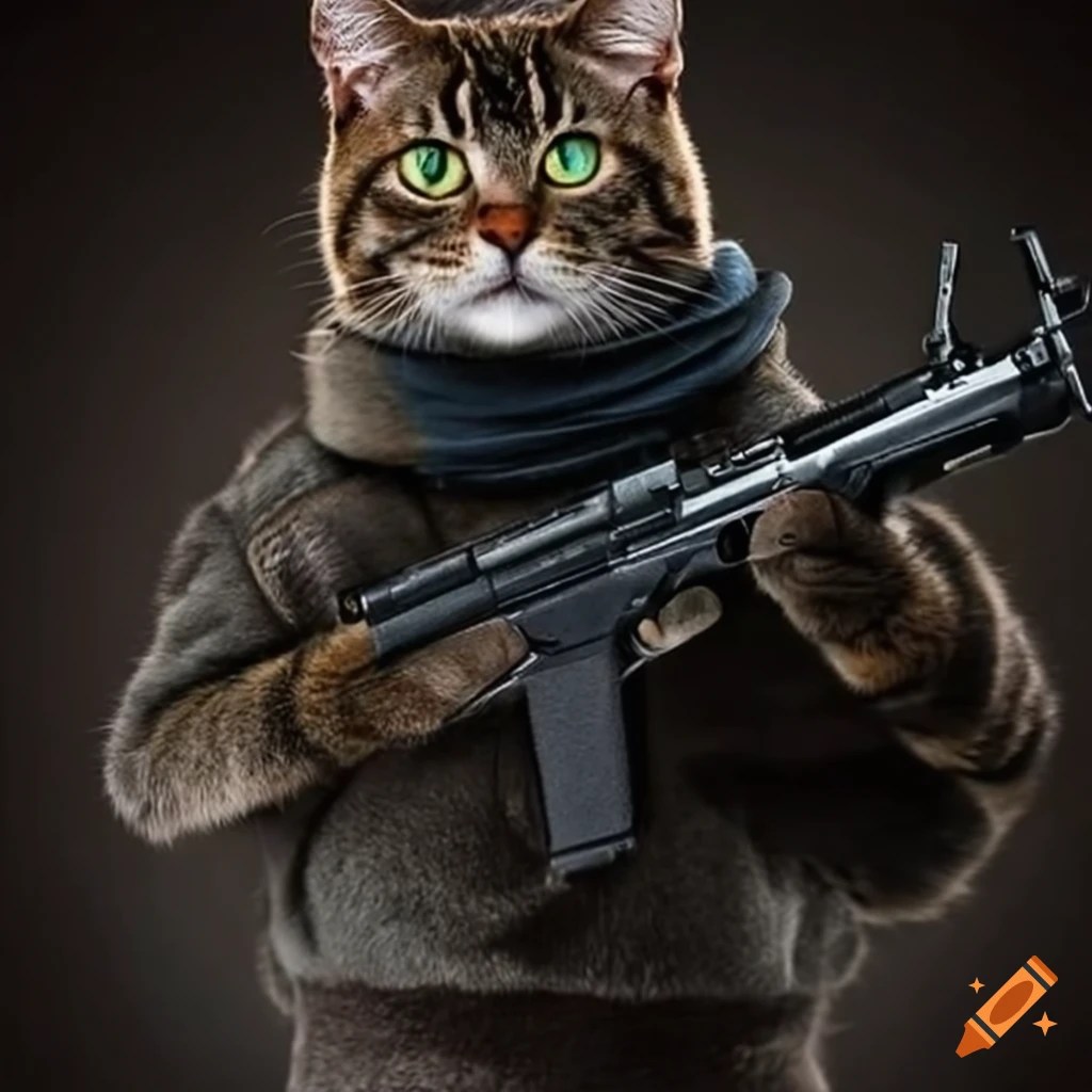 Humorous cat with a gun