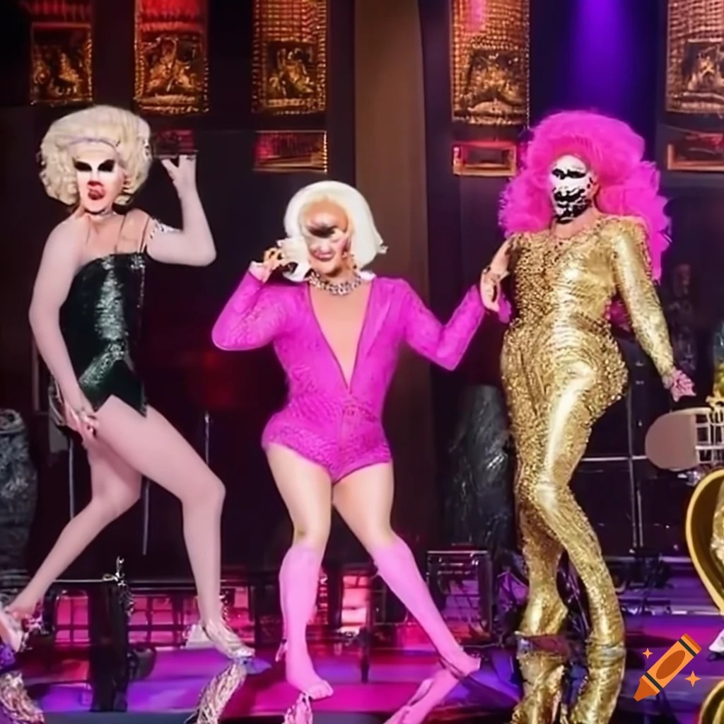 Drag queens performing as a band on rupaul's drag race