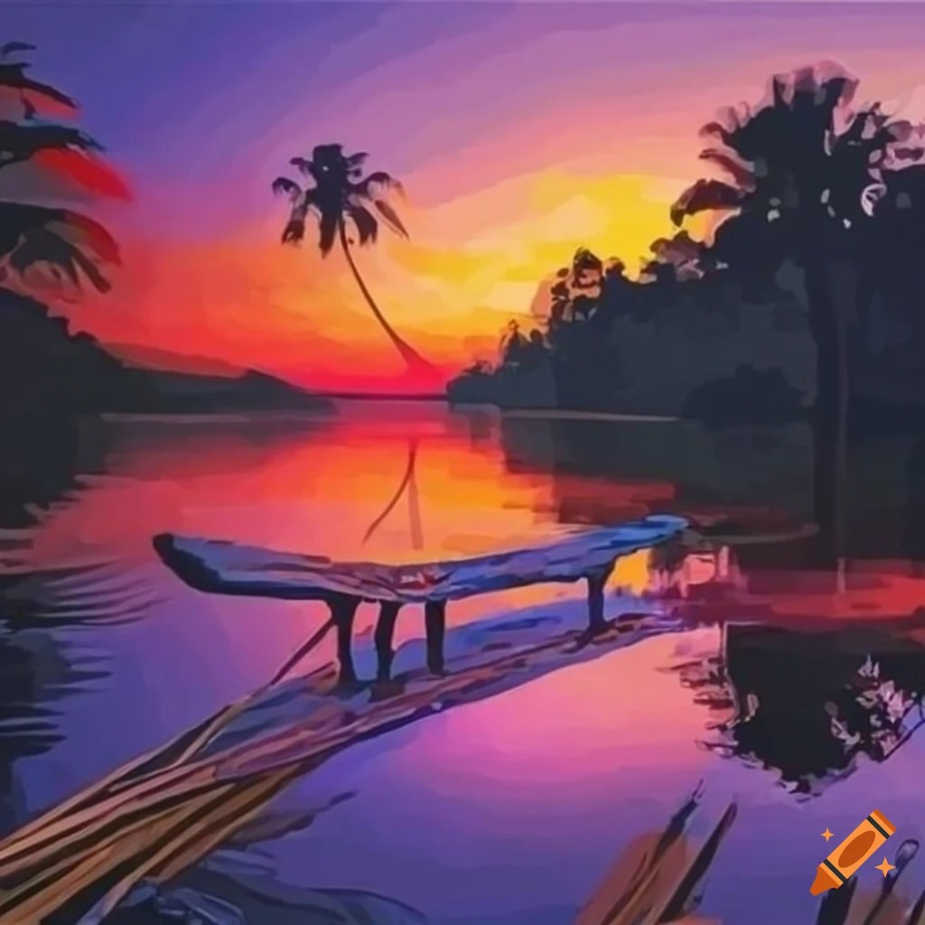 Paint by numbers of a relaxing sunset by the lake on Craiyon