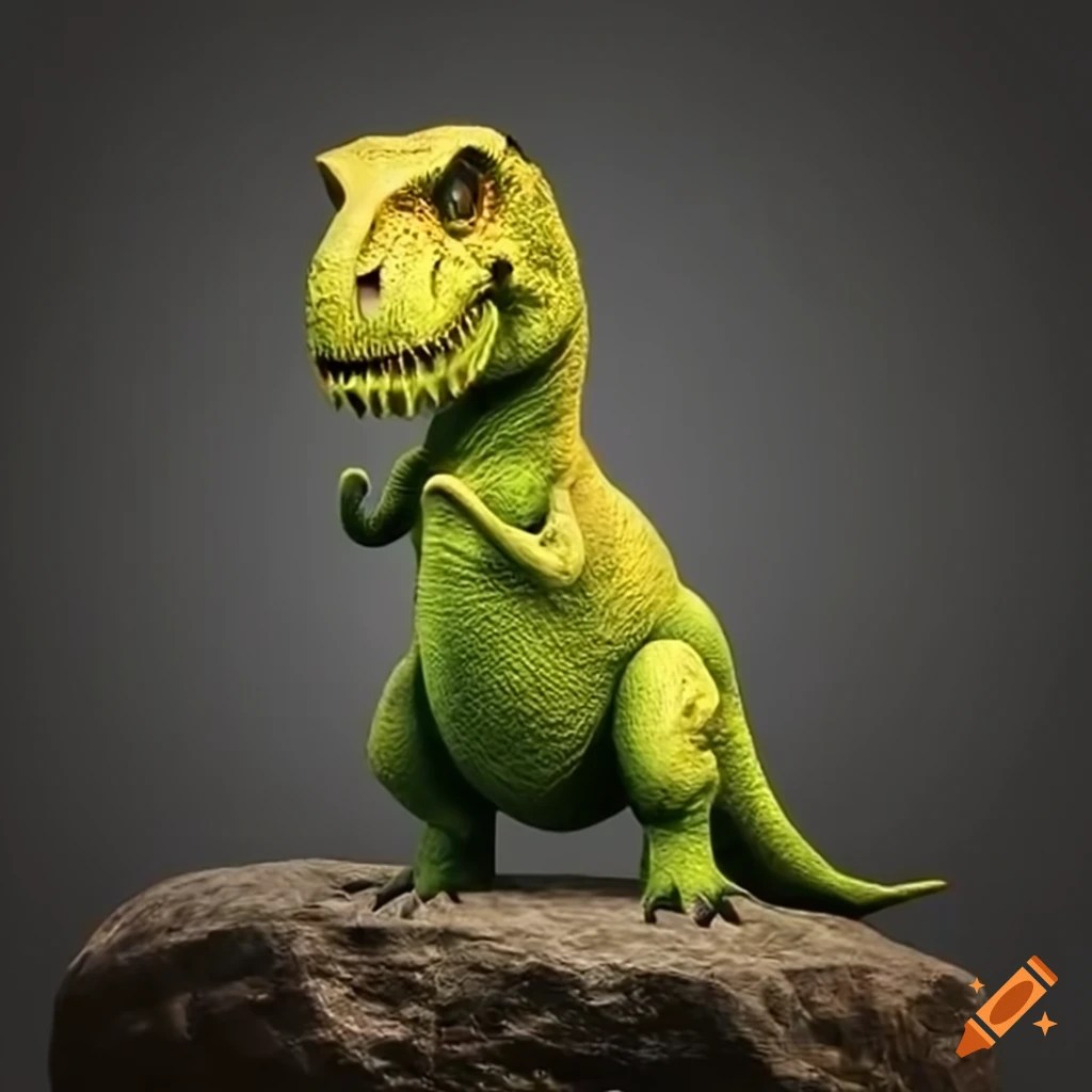 Illustration of a green and yellow trex pointing to the left side