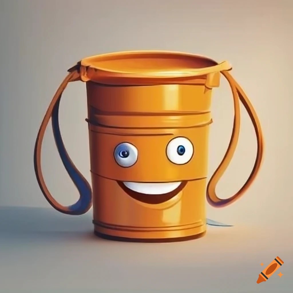 Funny cartoon bucket with a face on Craiyon