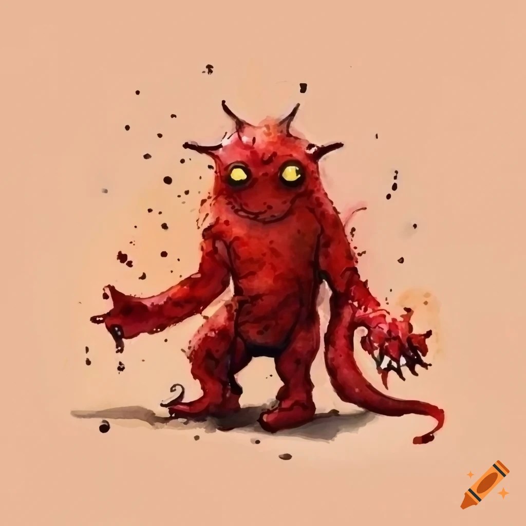 Watercolor painting of a red monster on Craiyon