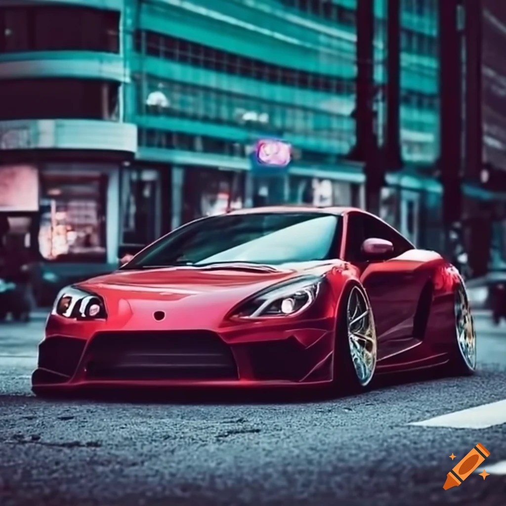 Cityscape with a stylish sports car on Craiyon