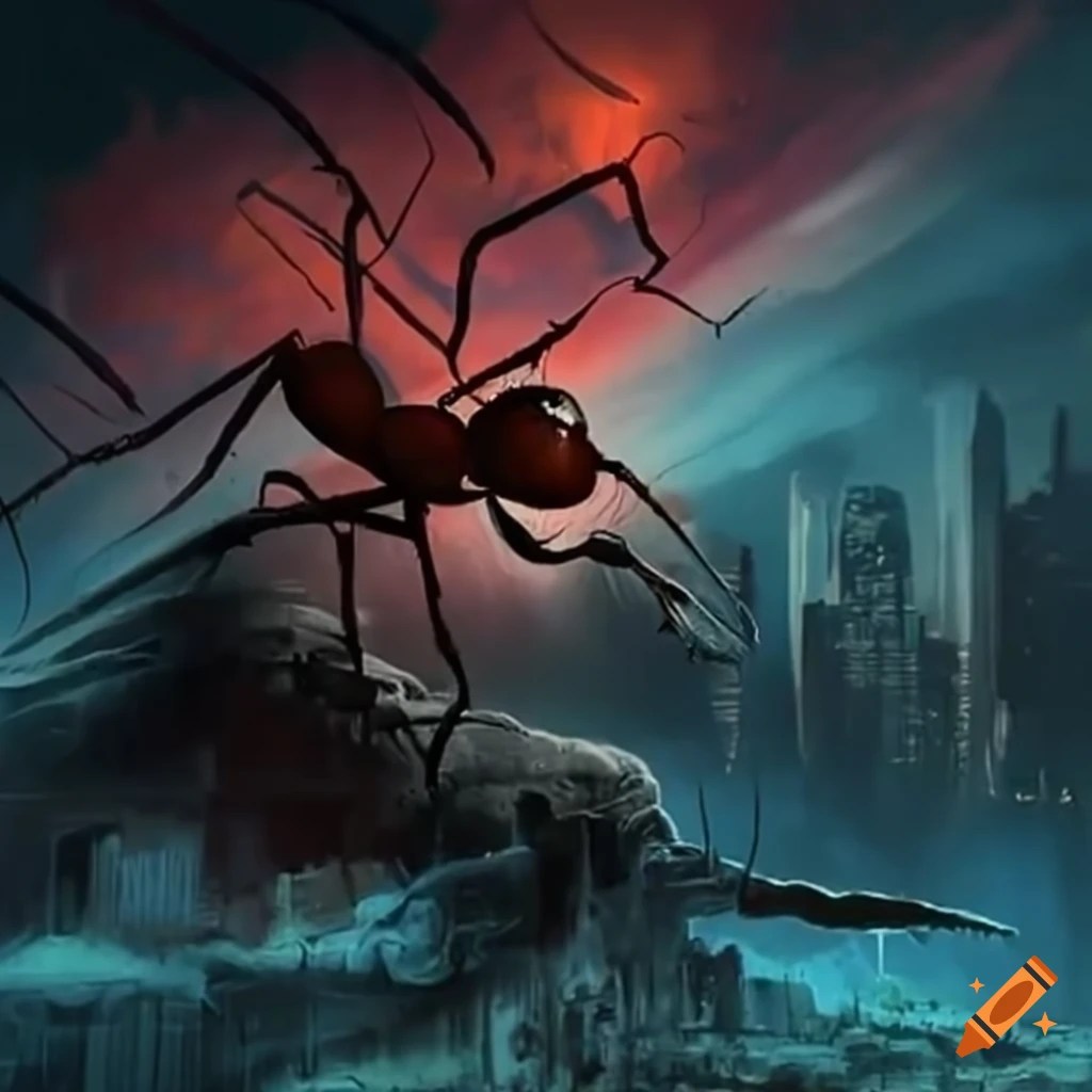 Movie cover of giant ants attacking a city on Craiyon