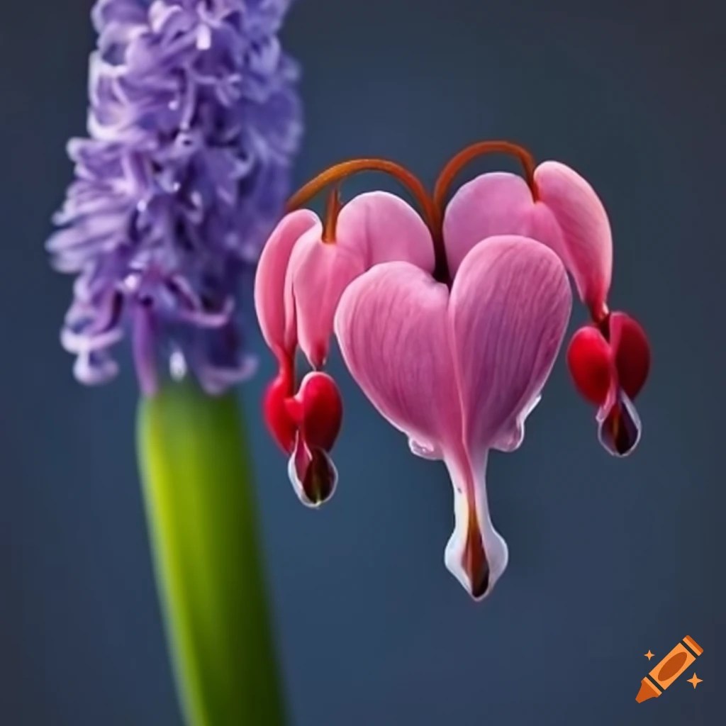 Beautiful bleeding heart flower and hyacinth