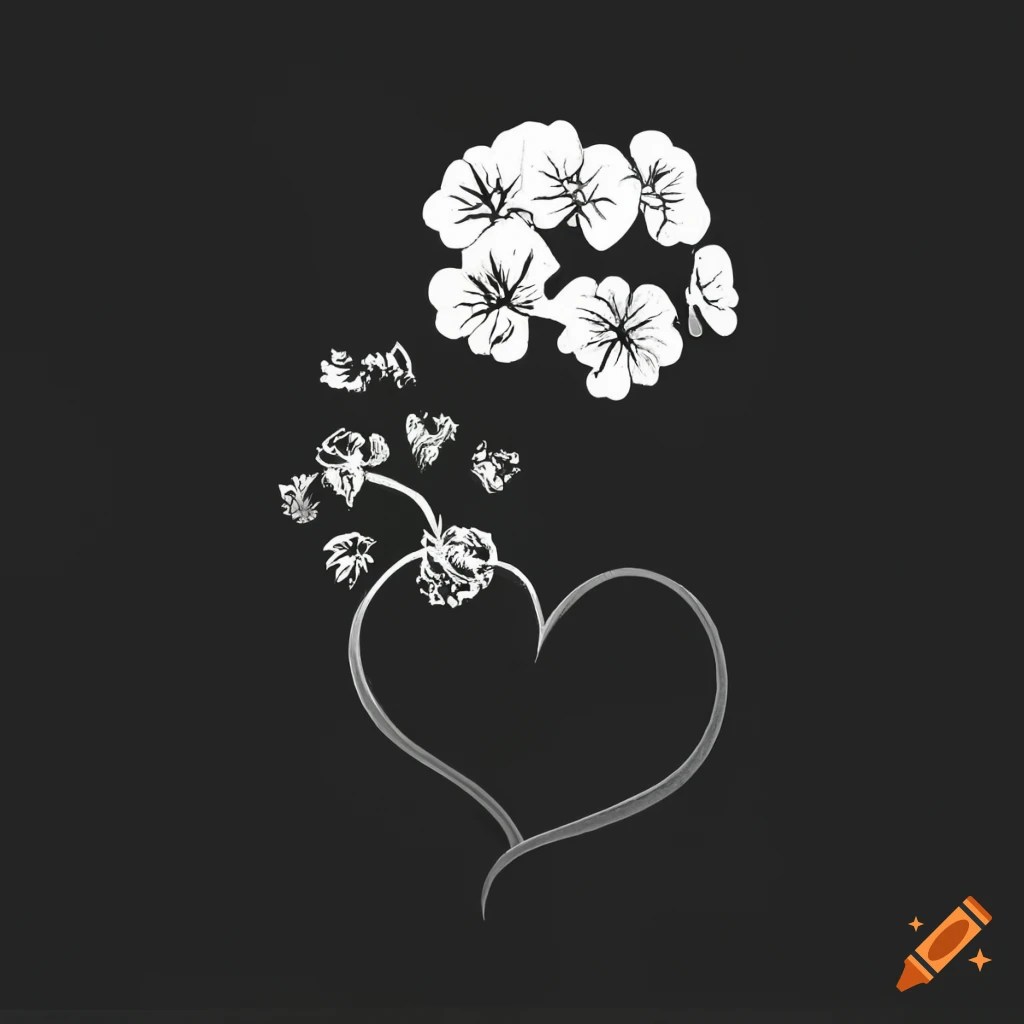 Black and white design of a heart shaped geranium on Craiyon