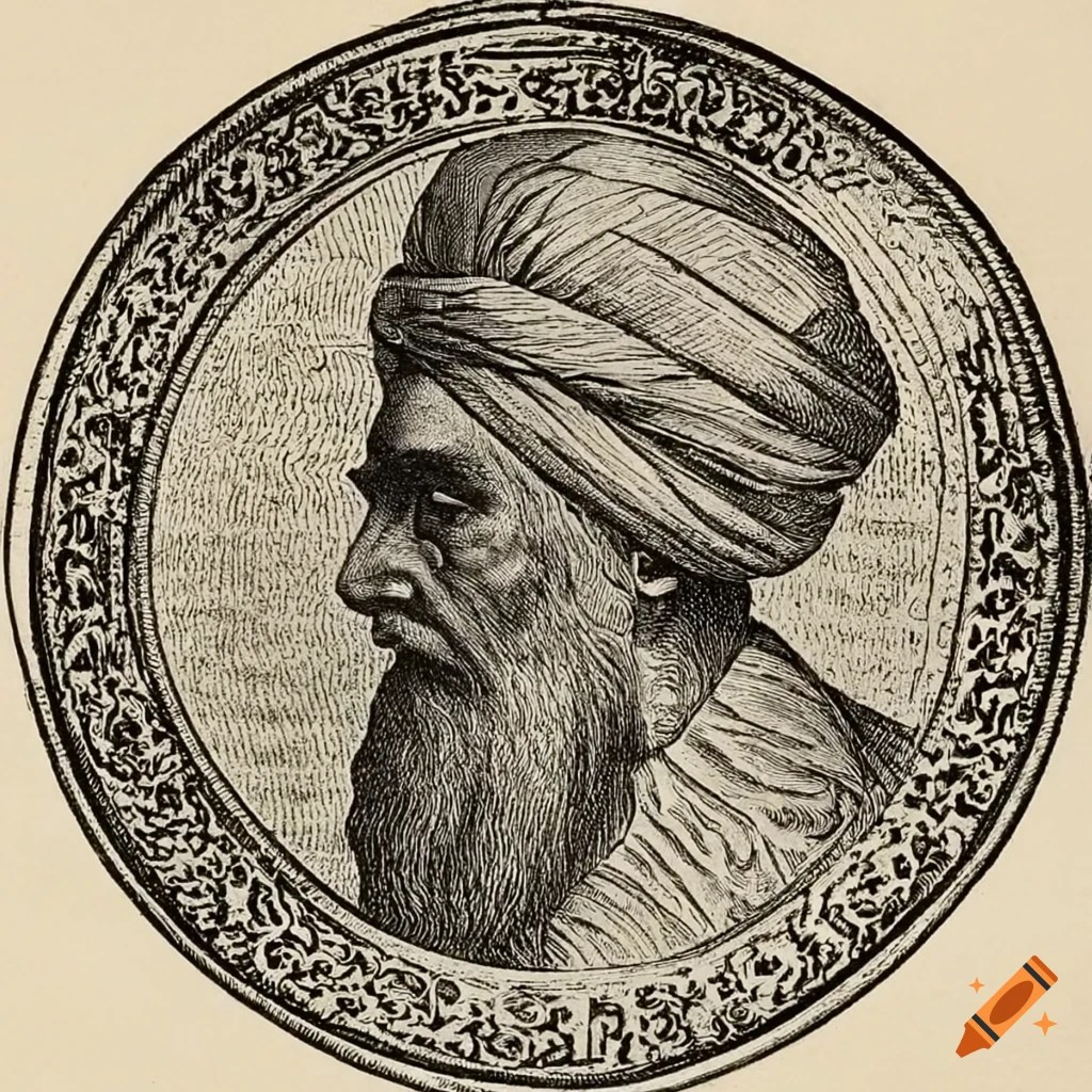 Engraving of a turkish muslim ruler with beard and turban on Craiyon