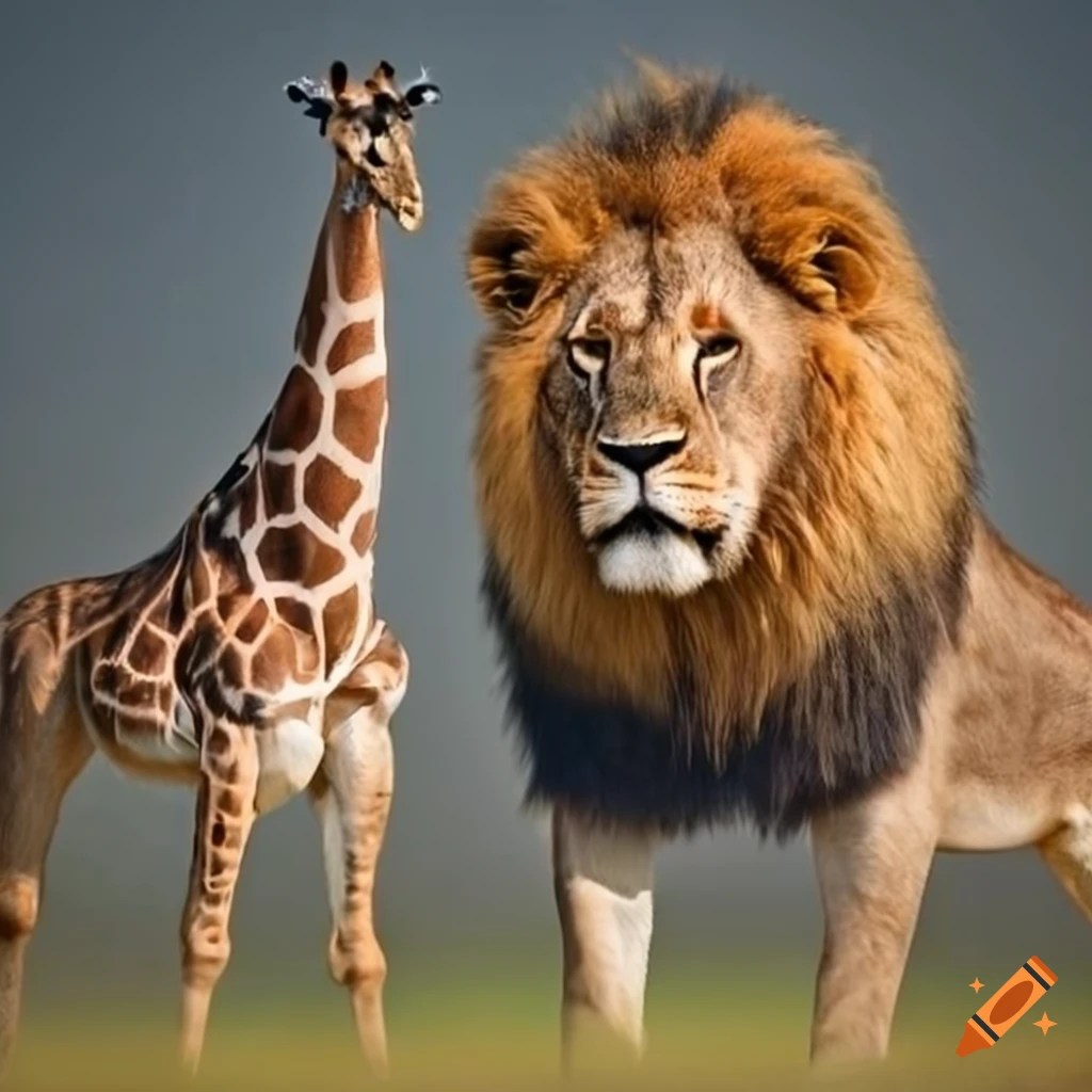 Lion and giraffe in the wild on Craiyon