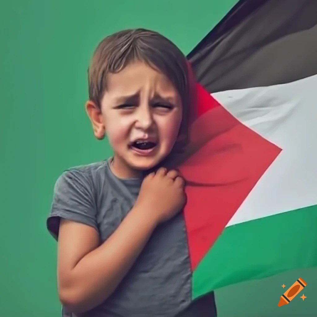 Child hugging the palestinian flag on Craiyon