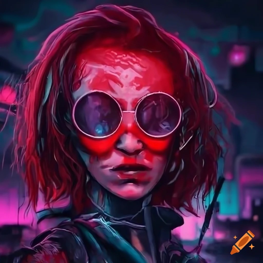 Cyberpunk red halloween digital artwork on Craiyon