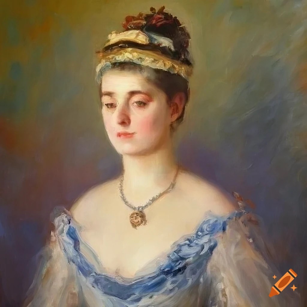 Impressionist painting of a noble lady in an elegant dress