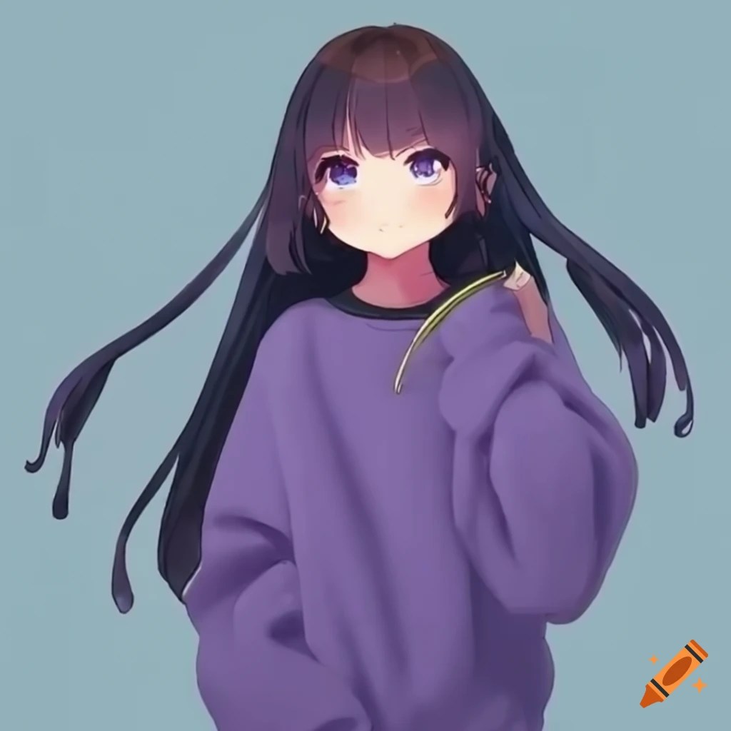 Cute anime girl with slime in an oversized sweater on Craiyon