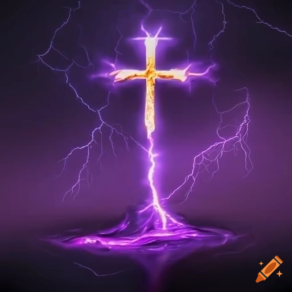 Realistic rendering of a liquid holy templar cross with purple