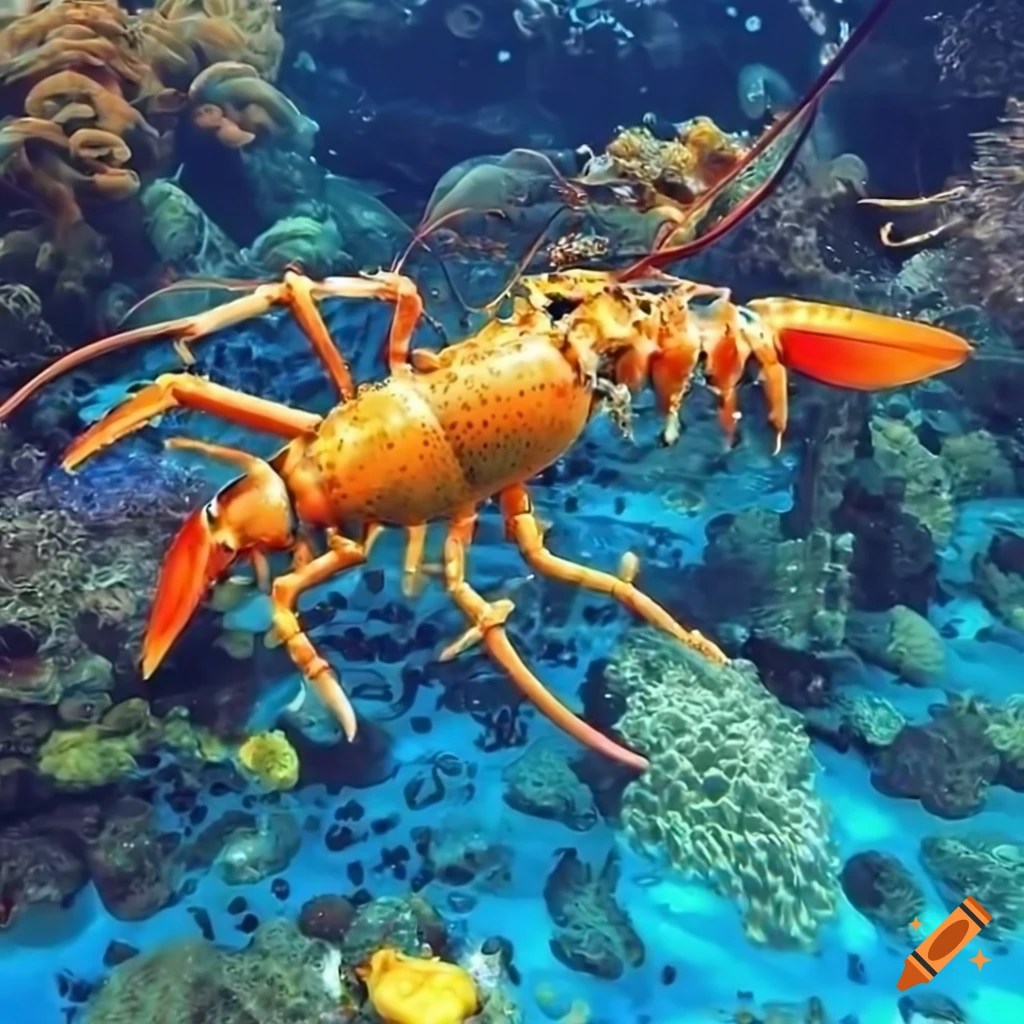 Hyperrealistic image of golden lobsters in a waterpark on Craiyon