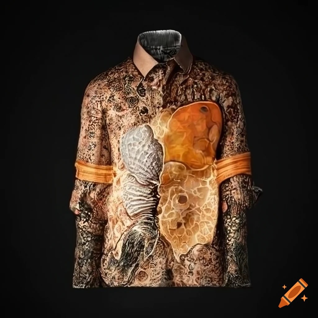 Men's shirt with cracked egg shell and yolk design on Craiyon