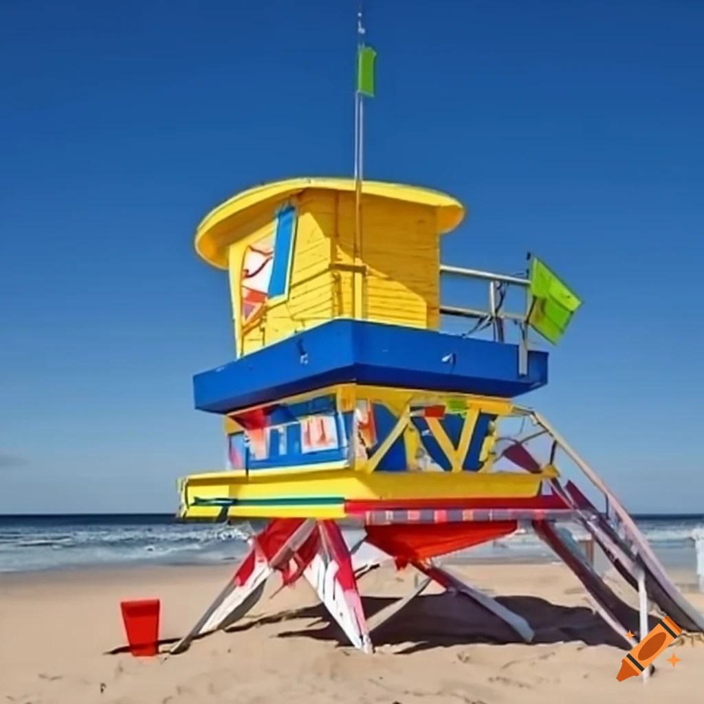 Vibrant lifeguard tower on the beach