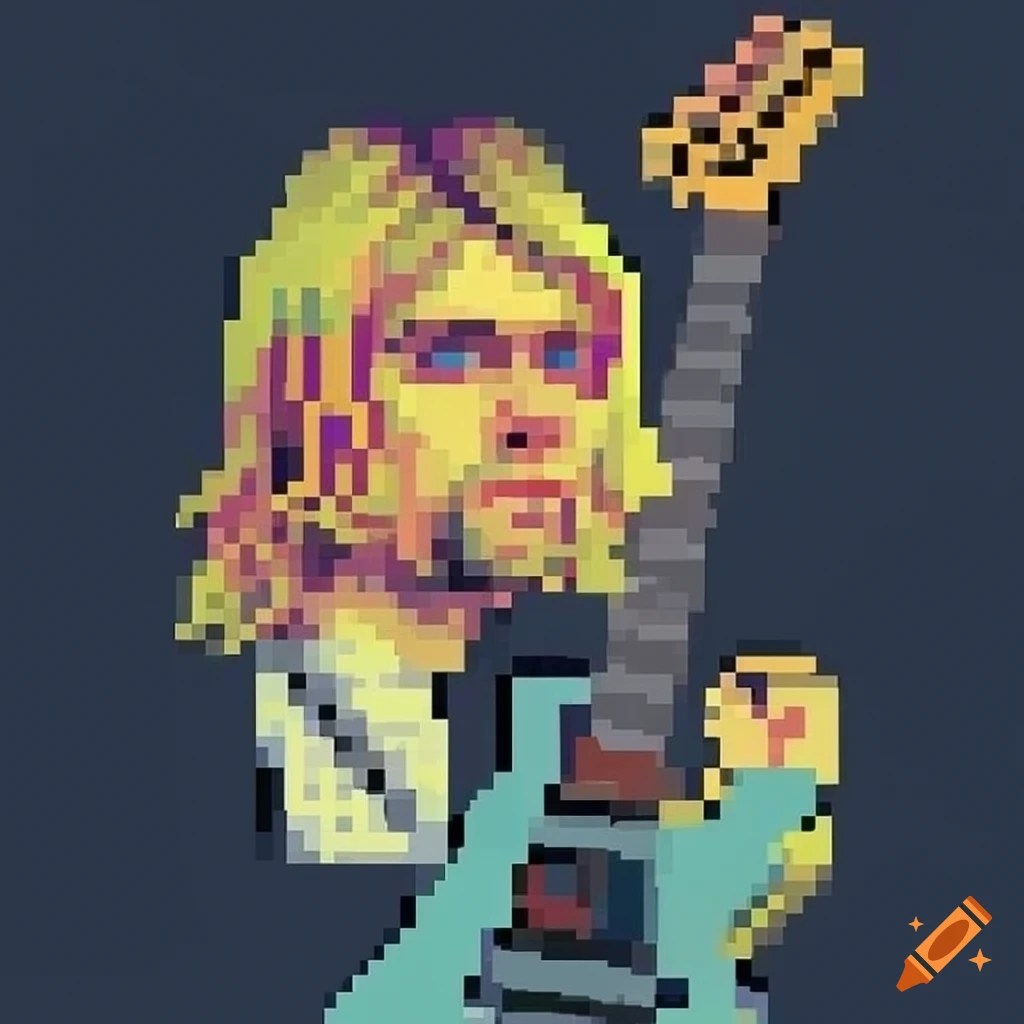 Pixel art representation of kurt cobain on Craiyon