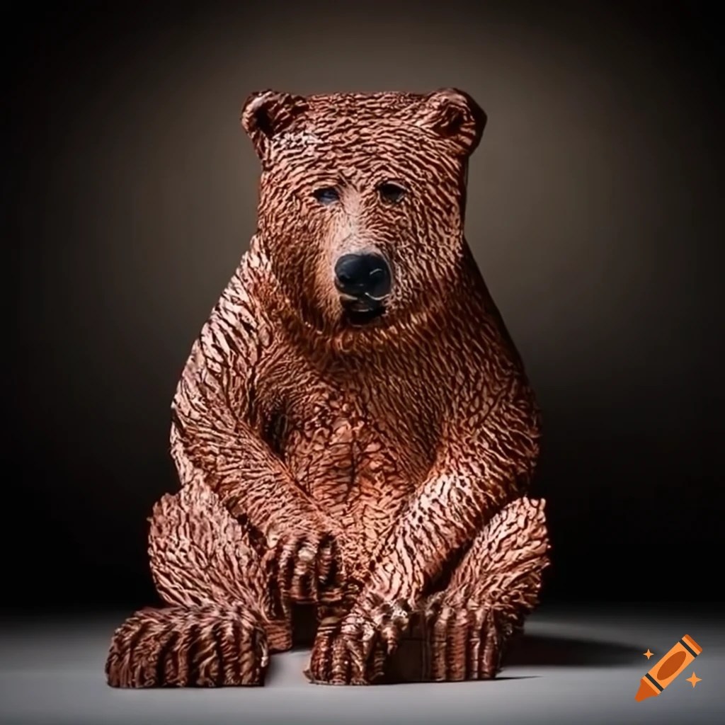 Geometric bear sculpture with a strawberry tree backdrop on Craiyon