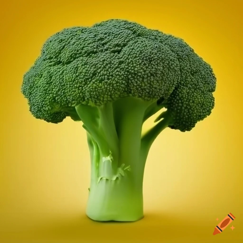 Three fresh green broccoli on a yellow background on Craiyon