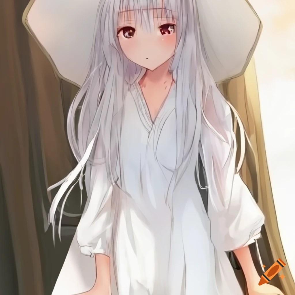 Anime girl in white sundress and sunhat on Craiyon