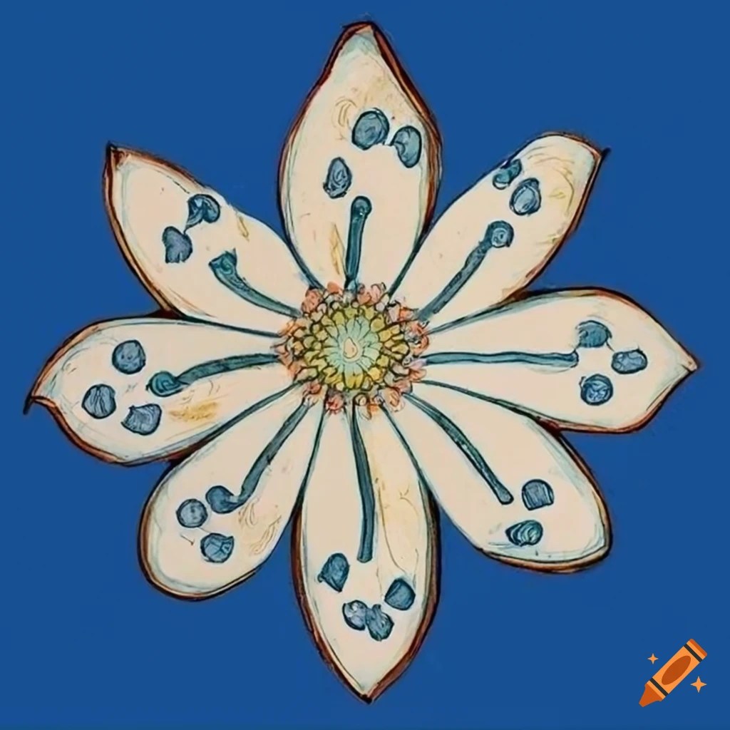 White flower on a blue background drawing