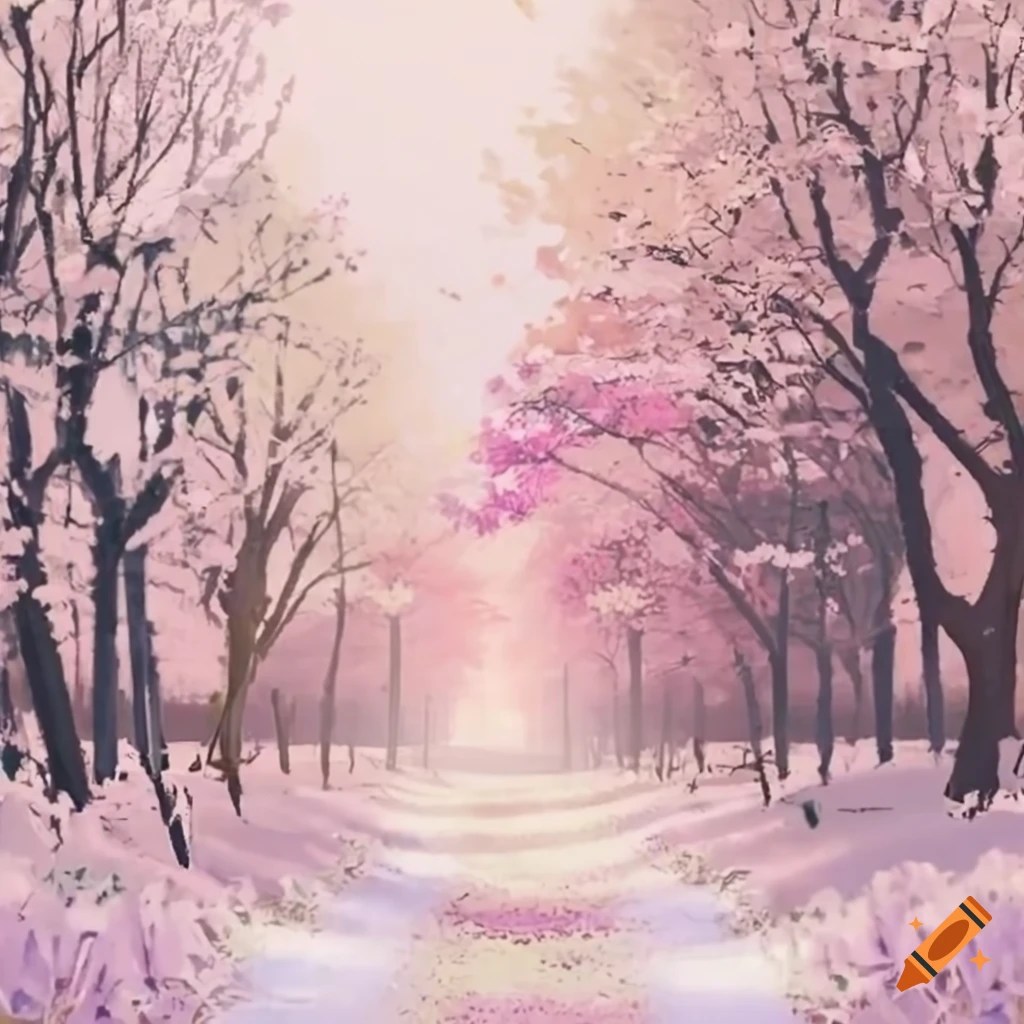 Pastel winter scene with flowers and snow on Craiyon