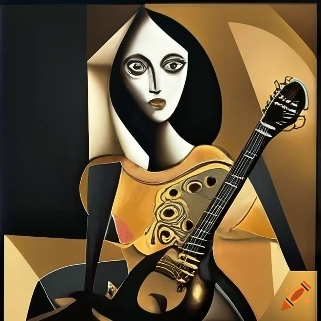 Abstract picasso artwork of a guitar and lady on Craiyon