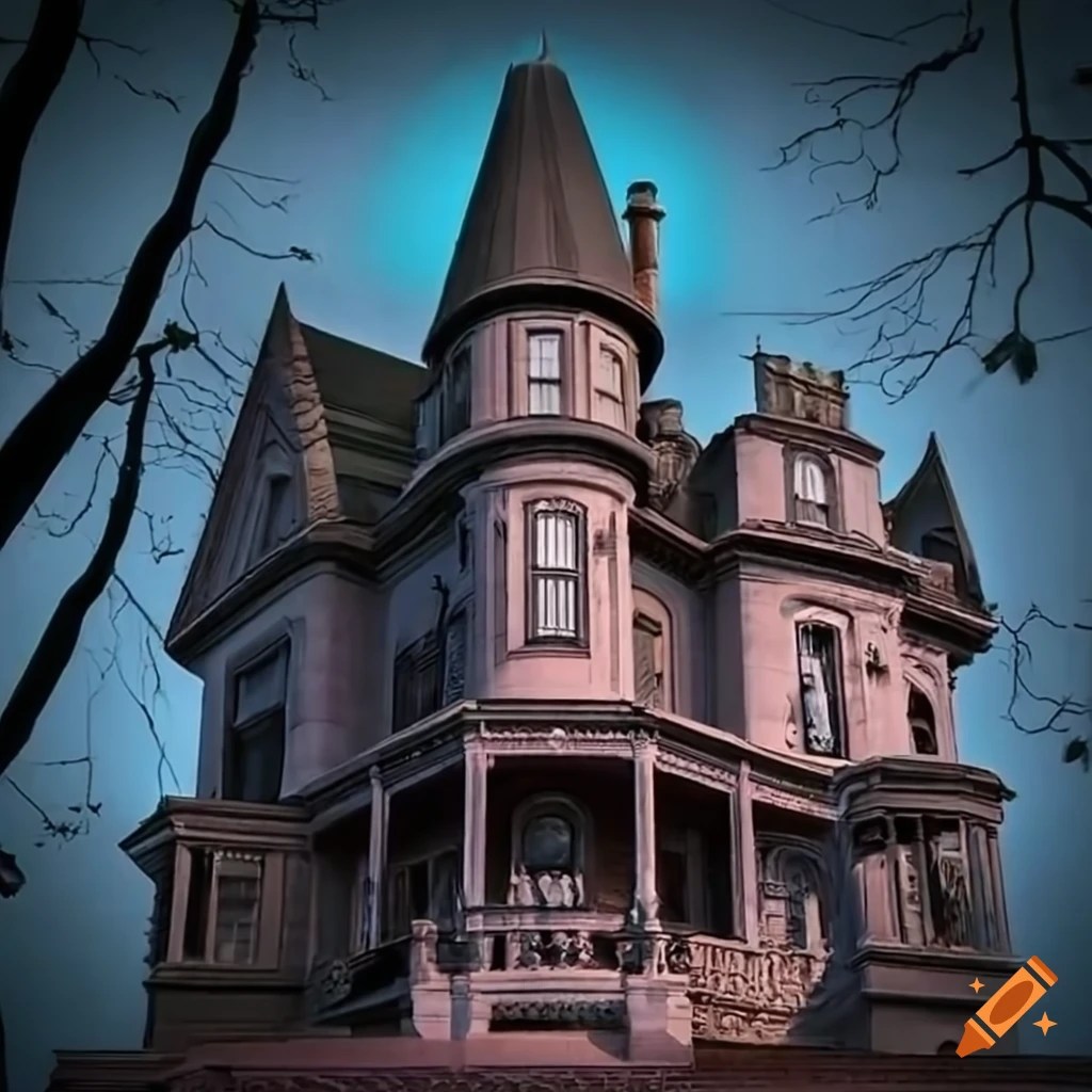 Front view of the addams family mansion