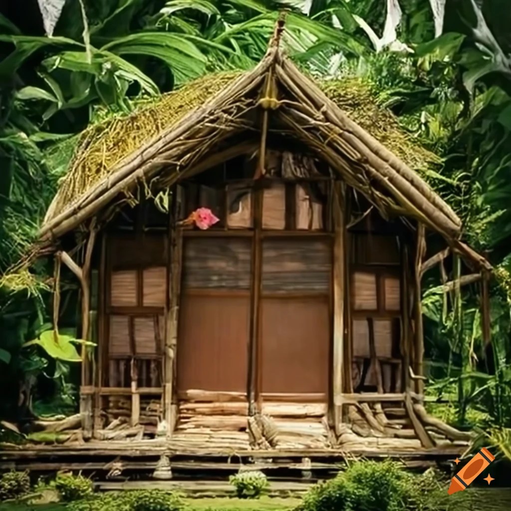 Bamboo house adorned with flowers on Craiyon